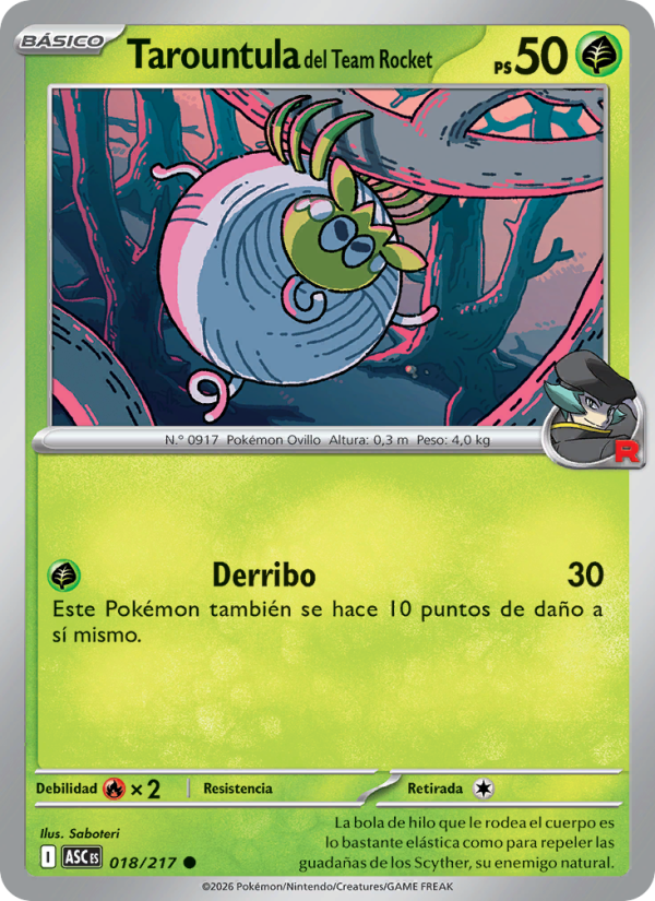 Tarountula del Team Rocket 018 — Héroes Ascendentes (Spanish Pokémon TCG card)
