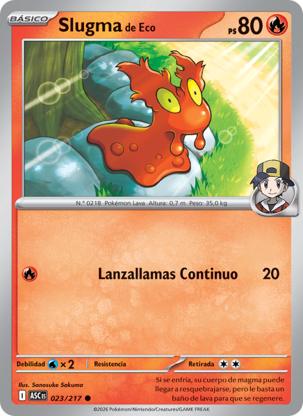 Slugma de Eco 023 — Héroes Ascendentes (Spanish Pokémon TCG card)