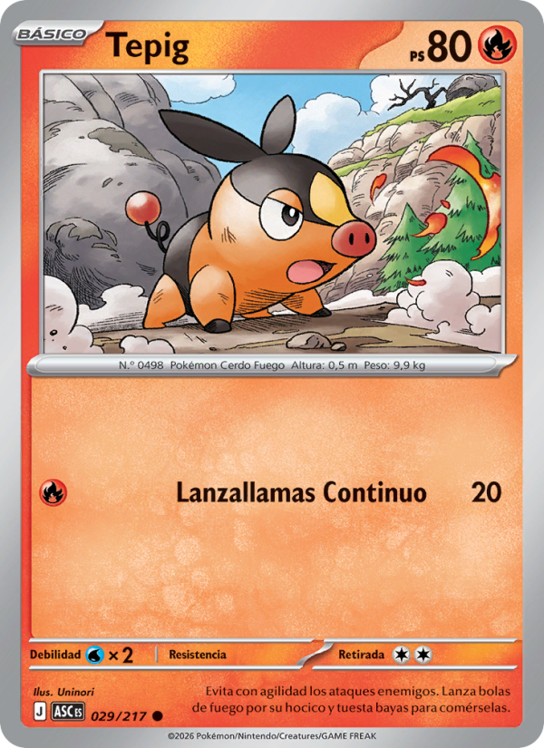 Tepig 029 — Héroes Ascendentes (Spanish Pokémon TCG card)