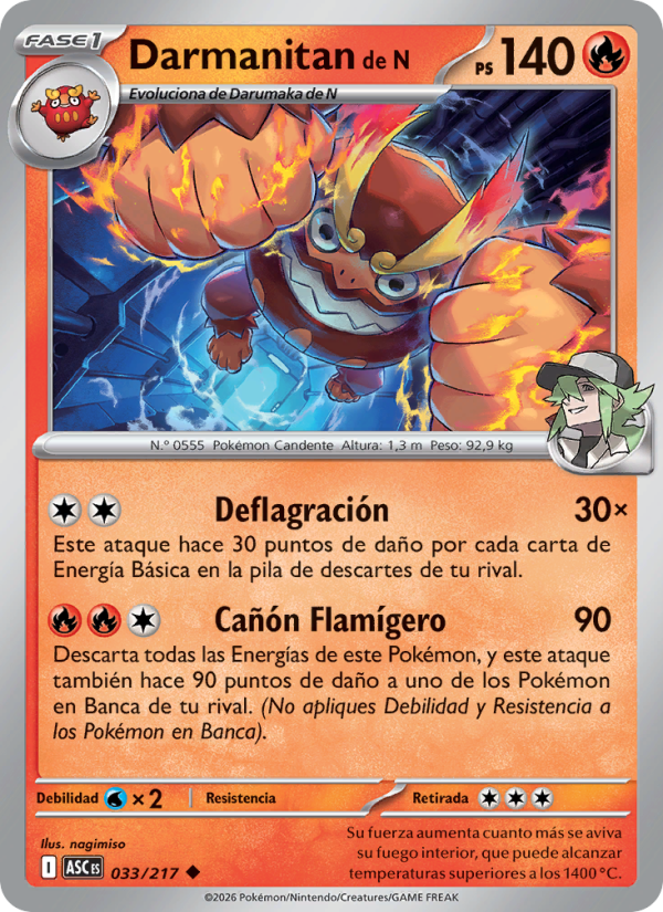 Darmanitan de N 033 — Héroes Ascendentes (Spanish Pokémon TCG card)