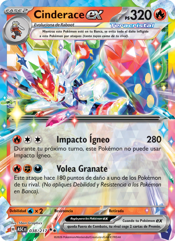 Cinderace ex 038 — Héroes Ascendentes (Spanish Pokémon TCG card)