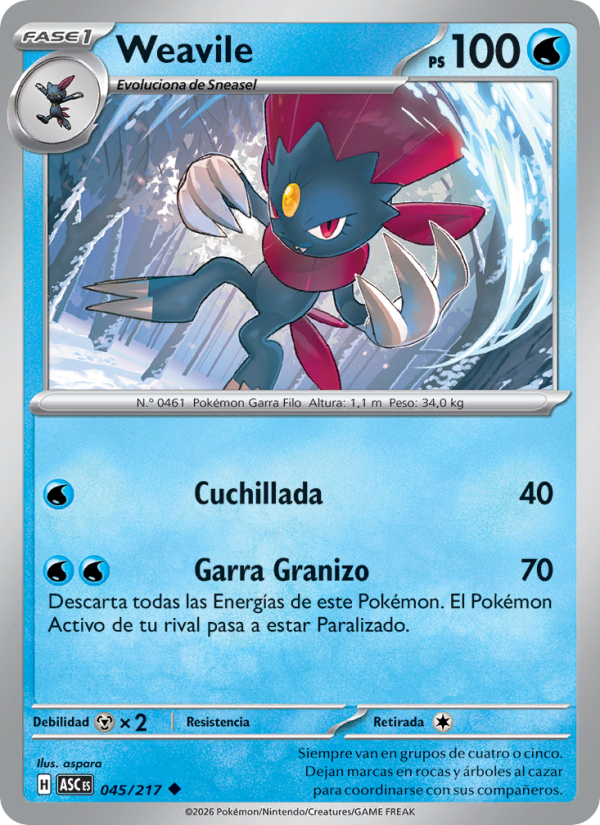 Weavile 045 — Héroes Ascendentes (Spanish Pokémon TCG card)
