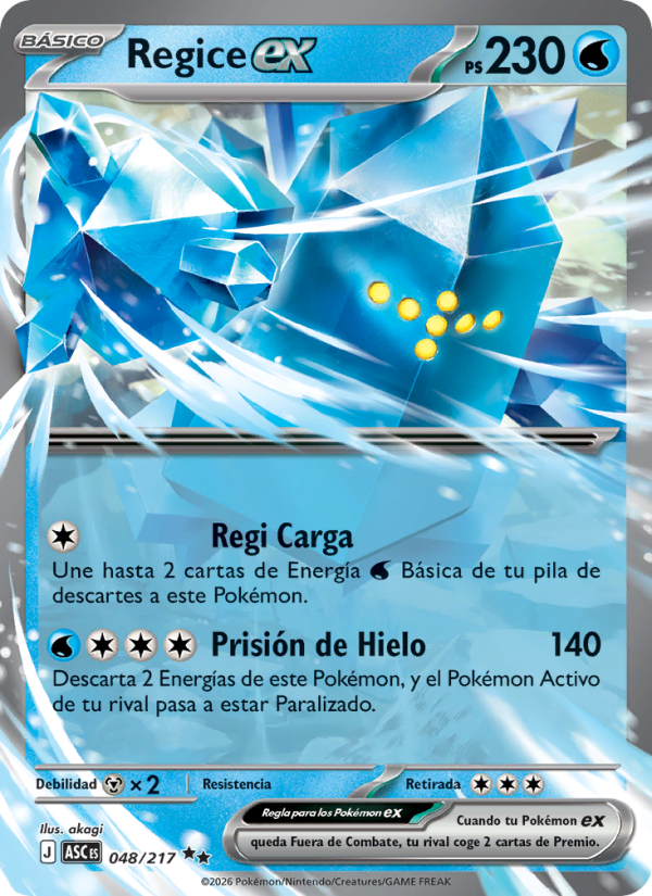 Regice ex 048 — Héroes Ascendentes (Spanish Pokémon TCG card)