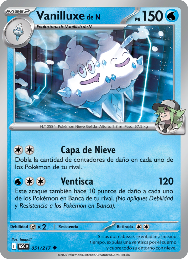 Vanilluxe de N 051 — Héroes Ascendentes (Spanish Pokémon TCG card)