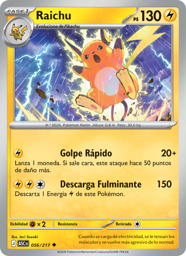 Raichu 056 — Héroes Ascendentes (Spanish Pokémon TCG card)