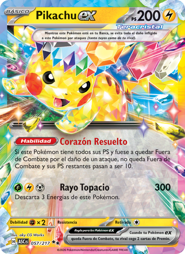 Pikachu ex 057 — Héroes Ascendentes (Spanish Pokémon TCG card)
