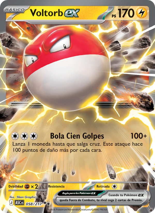 Voltorb ex 058 — Héroes Ascendentes (Spanish Pokémon TCG card)