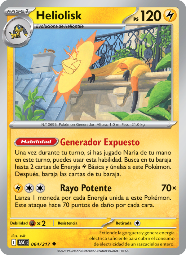 Heliolisk 064 — Héroes Ascendentes (Spanish Pokémon TCG card)