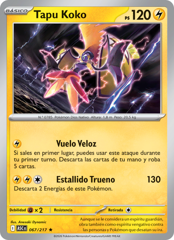 Tapu Koko 067 — Héroes Ascendentes (Spanish Pokémon TCG card)