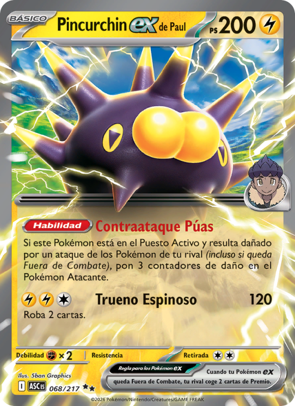 Pincurchin ex de Paul 068 — Héroes Ascendentes (Spanish Pokémon TCG card)