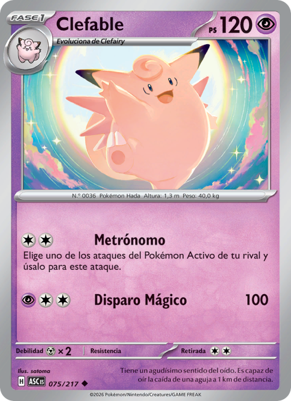 Clefable 075 — Héroes Ascendentes (Spanish Pokémon TCG card)