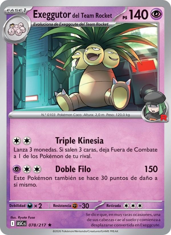Exeggutor del Team Rocket 078 — Héroes Ascendentes (Spanish Pokémon TCG card)