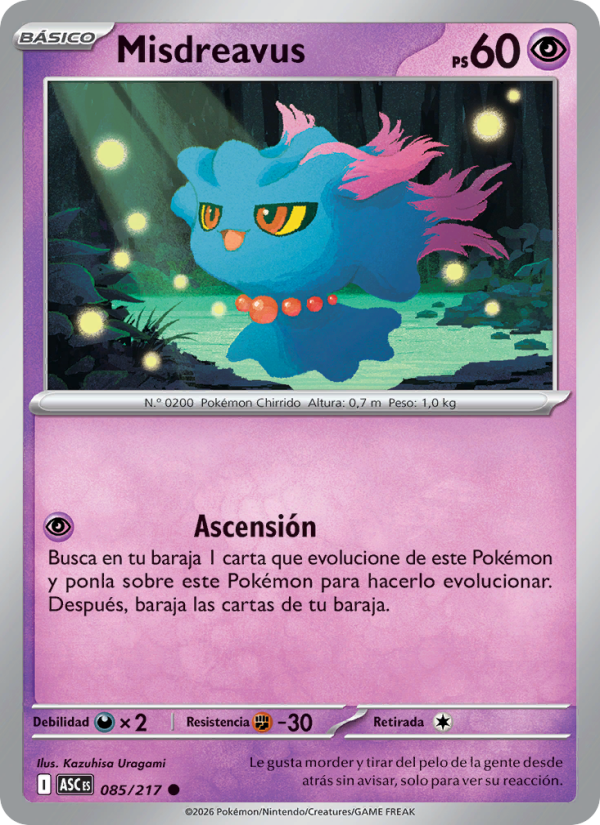 Misdreavus 085 — Héroes Ascendentes (Spanish Pokémon TCG card)