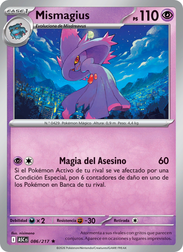 Mismagius 086 — Héroes Ascendentes (Spanish Pokémon TCG card)