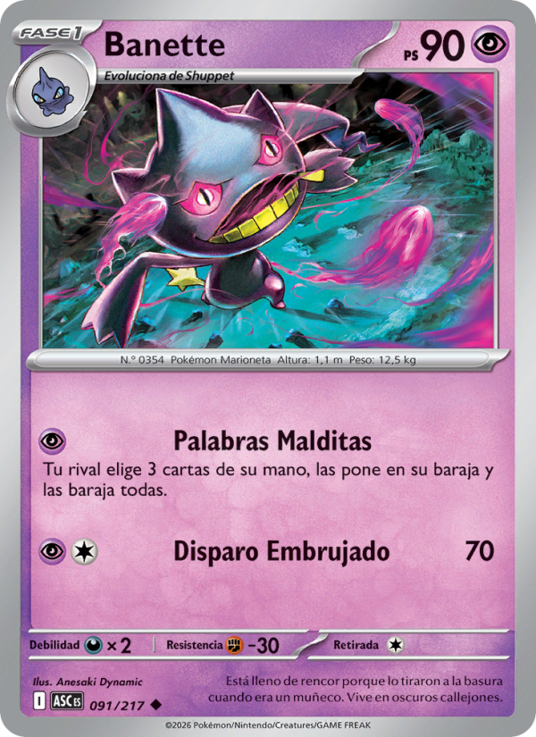 Banette 091 — Héroes Ascendentes (Spanish Pokémon TCG card)