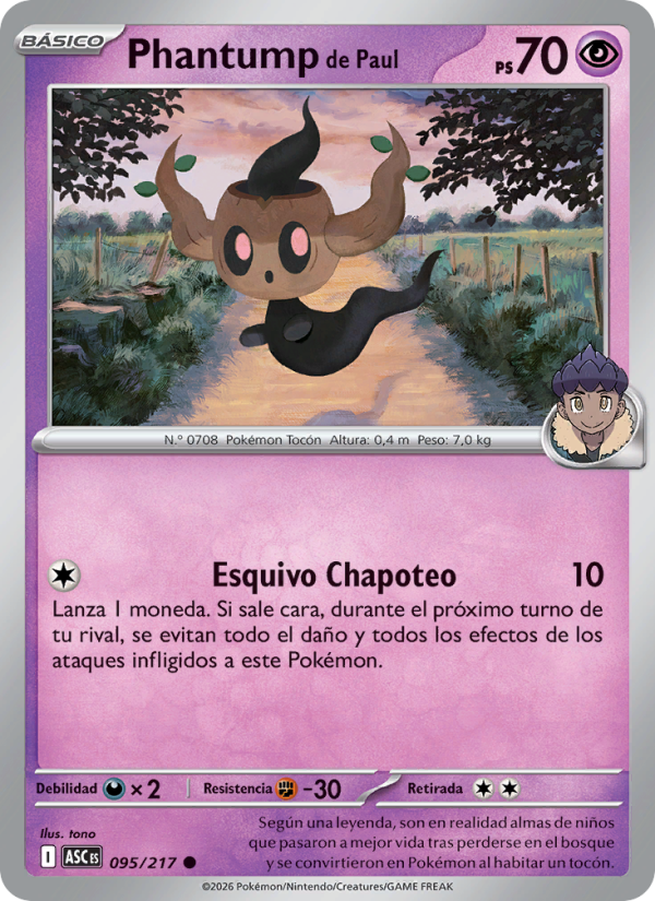 Phantump de Paul 095 — Héroes Ascendentes (Spanish Pokémon TCG card)