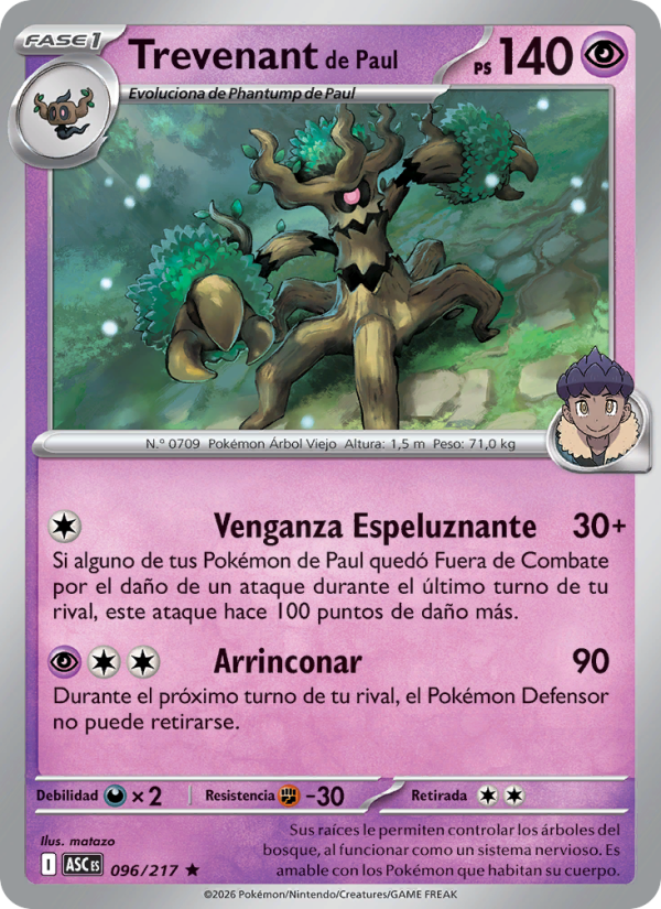 Trevenant de Paul 096 — Héroes Ascendentes (Spanish Pokémon TCG card)