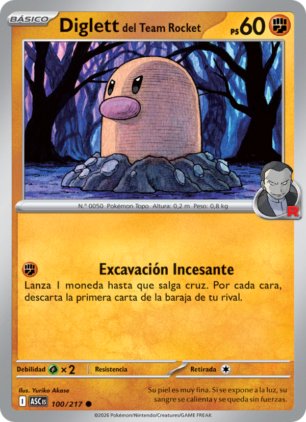 Diglett del Team Rocket 100 — Héroes Ascendentes (Spanish Pokémon TCG card)
