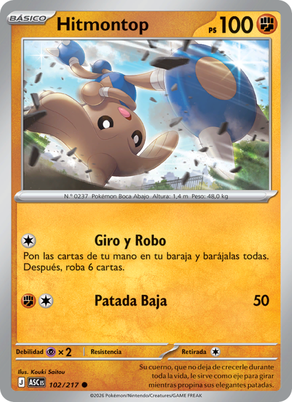 Hitmontop 102 — Héroes Ascendentes (Spanish Pokémon TCG card)