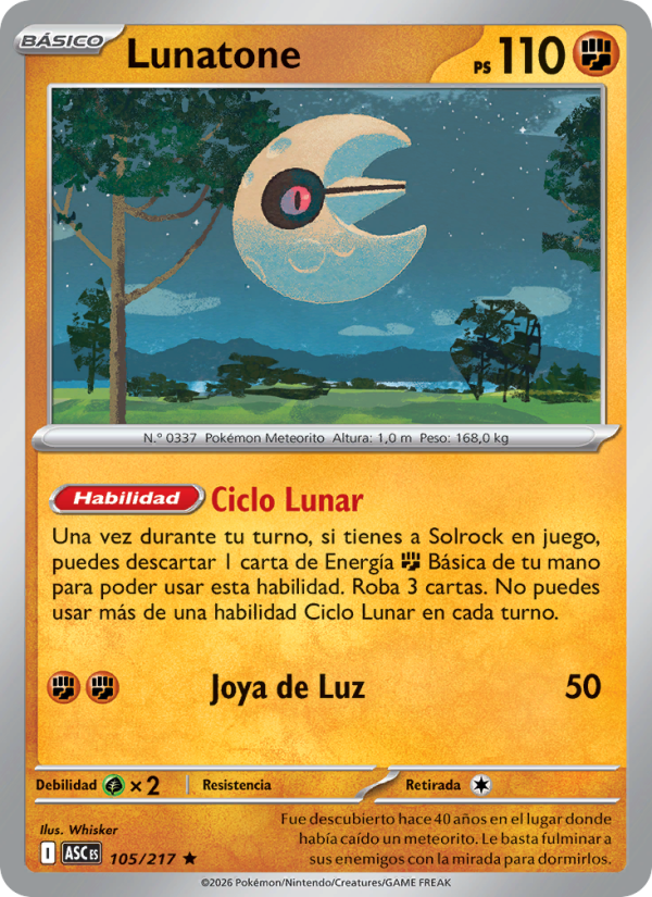 Lunatone 105 — Héroes Ascendentes (Spanish Pokémon TCG card)