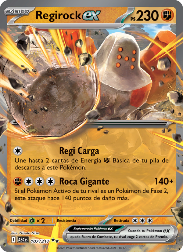 Regirock ex 107 — Héroes Ascendentes (Spanish Pokémon TCG card)