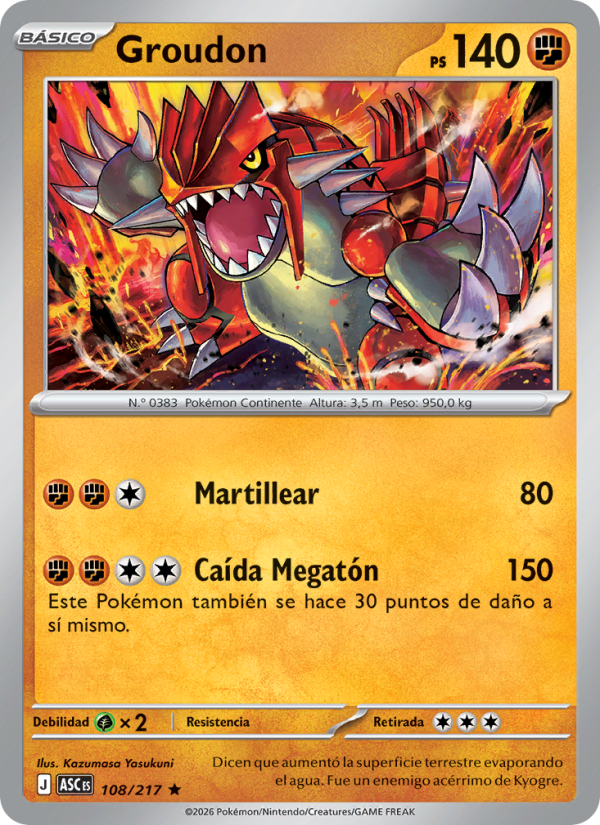 Groudon 108 — Héroes Ascendentes (Spanish Pokémon TCG card)