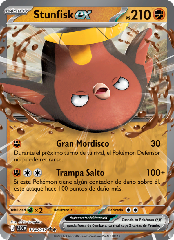 Stunfisk ex 114 — Héroes Ascendentes (Spanish Pokémon TCG card)