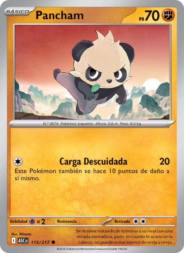 Pancham 115 — Héroes Ascendentes (Spanish Pokémon TCG card)