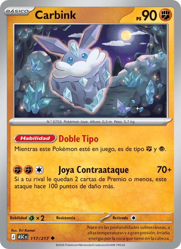 Carbink 117 — Héroes Ascendentes (Spanish Pokémon TCG card)