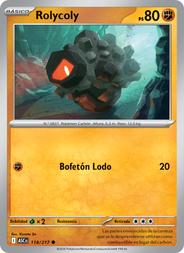 Rolycoly 118 — Héroes Ascendentes (Spanish Pokémon TCG card)