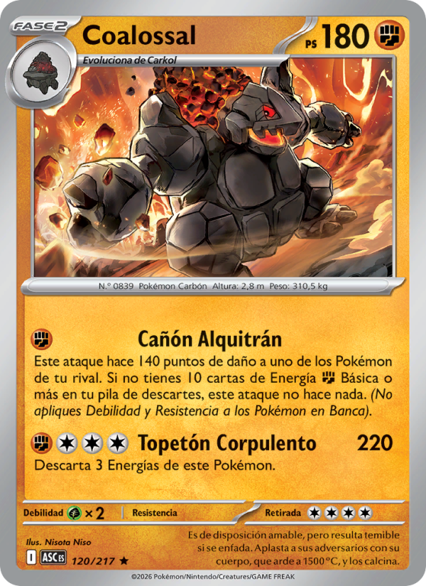 Coalossal 120 — Héroes Ascendentes (Spanish Pokémon TCG card)