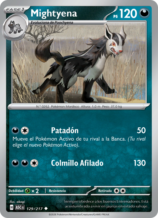 Mightyena 129 — Héroes Ascendentes (Spanish Pokémon TCG card)