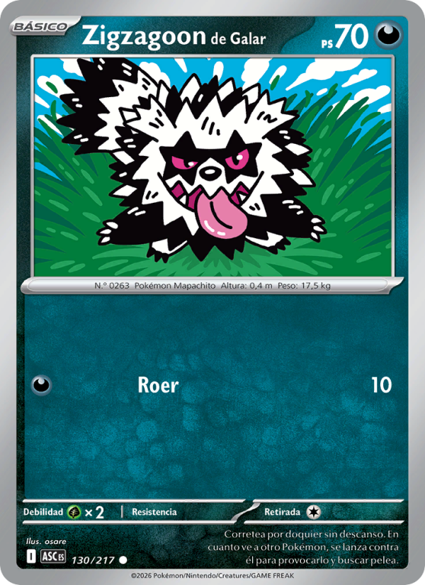Zigzagoon de Galar 130 — Héroes Ascendentes (Spanish Pokémon TCG card)