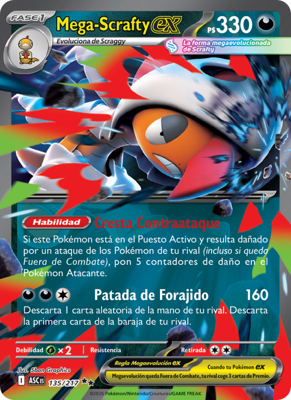 Mega-Scrafty ex 135 — Héroes Ascendentes (Spanish Pokémon TCG card)