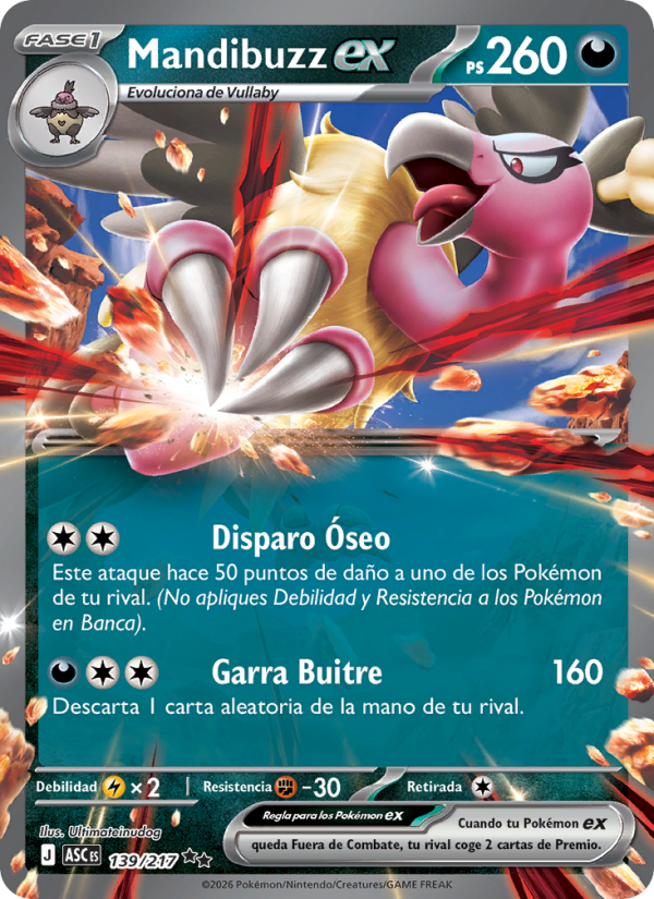 Mandibuzz ex 139 — Héroes Ascendentes (Spanish Pokémon TCG card)