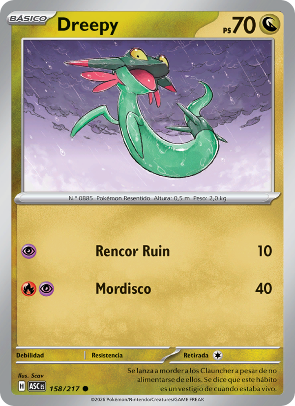 Dreepy 158 — Héroes Ascendentes (Spanish Pokémon TCG card)