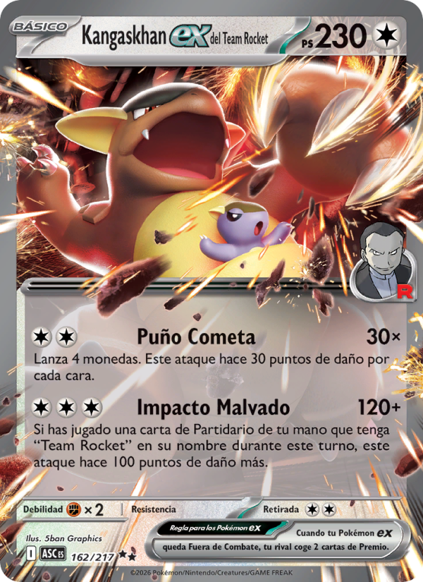 Kangaskhan ex del Team Rocket 162 — Héroes Ascendentes (Spanish Pokémon TCG card)