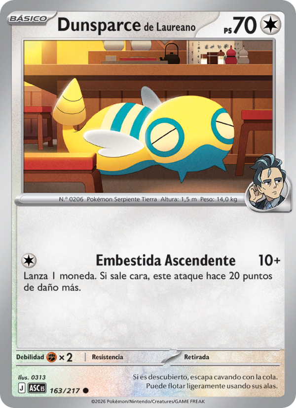 Dunsparce de Laureano 163 — Héroes Ascendentes (Spanish Pokémon TCG card)
