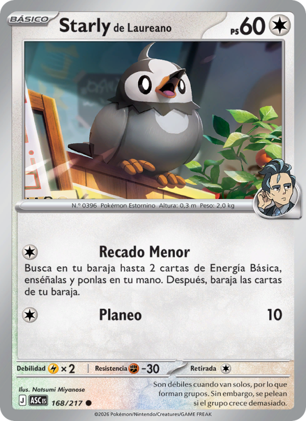 Starly de Laureano 168 — Héroes Ascendentes (Spanish Pokémon TCG card)