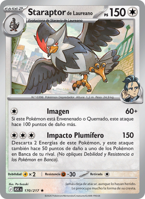 Staraptor de Laureano 170 — Héroes Ascendentes (Spanish Pokémon TCG card)