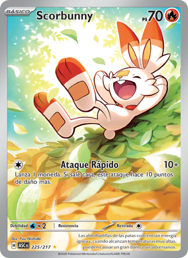 Scorbunny 225 — Héroes Ascendentes (Spanish Pokémon TCG card)