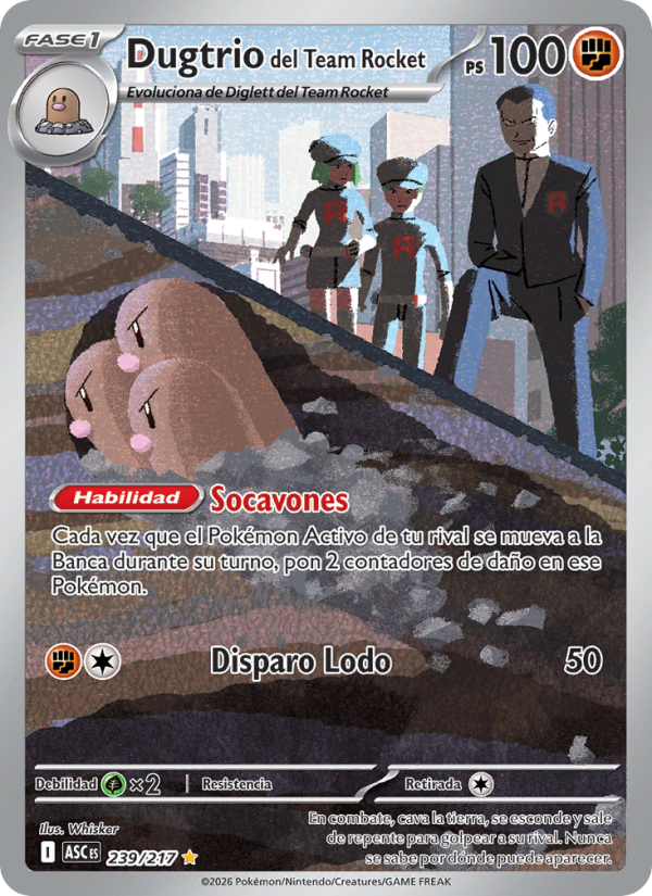 Dugtrio del Team Rocket 239 — Héroes Ascendentes (Spanish Pokémon TCG card)