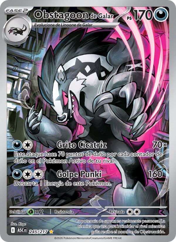 Obstagoon de Galar 245 — Héroes Ascendentes (Spanish Pokémon TCG card)