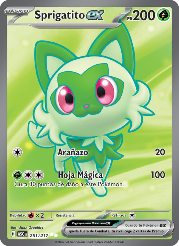 Sprigatito ex 251 — Héroes Ascendentes (Spanish Pokémon TCG card)