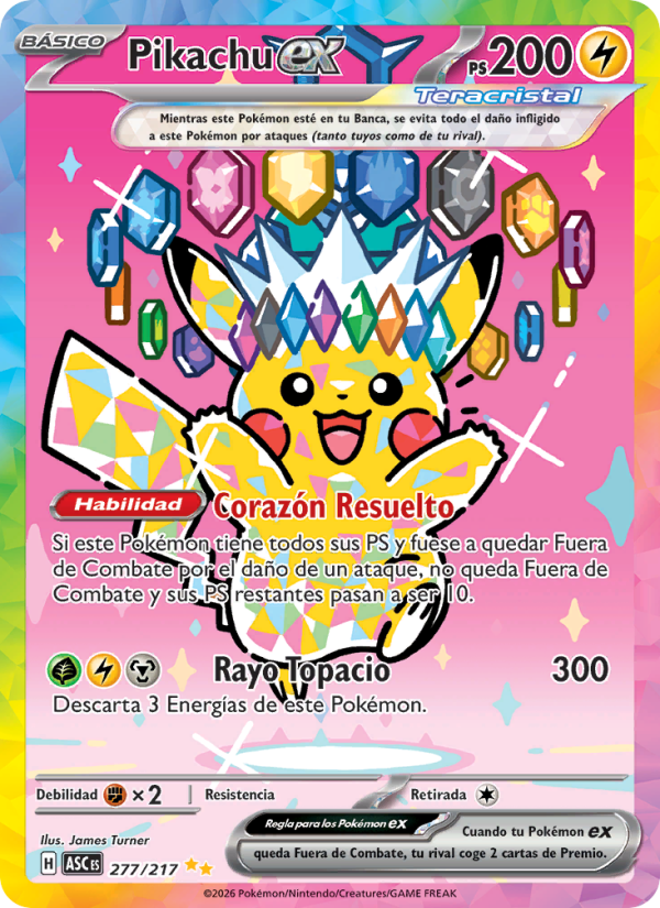 Pikachu ex 277 — Héroes Ascendentes (Spanish Pokémon TCG card)