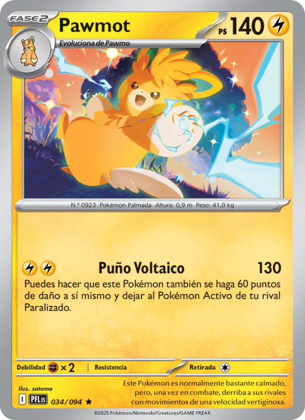 Pawmot 034 — Fuegos Fantasmales (Spanish Pokémon TCG card)