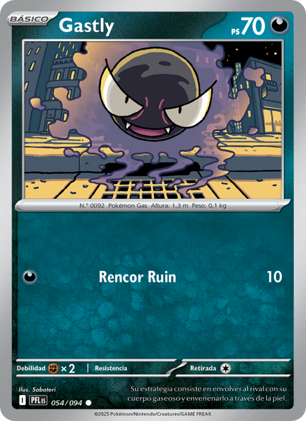 Gastly 054 — Fuegos Fantasmales (Spanish Pokémon TCG card)