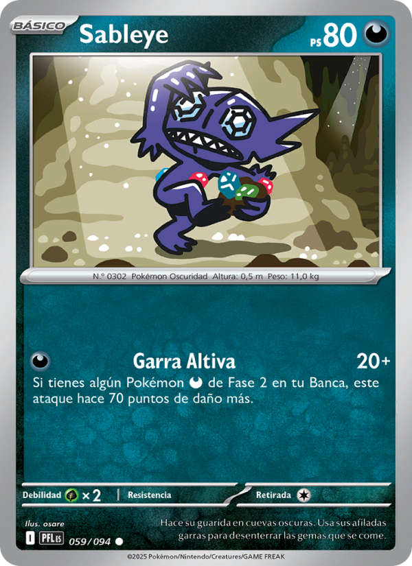Sableye 059 — Fuegos Fantasmales (Spanish Pokémon TCG card)
