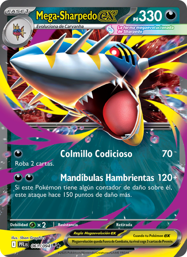 Mega-Sharpedo ex 061 — Fuegos Fantasmales (Spanish Pokémon TCG card)