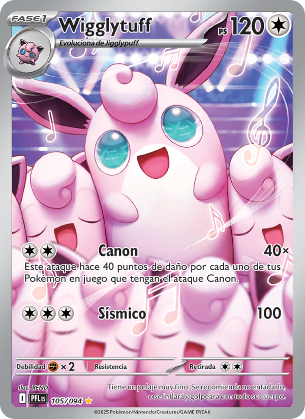 Wigglytuff 105 — Fuegos Fantasmales (Spanish Pokémon TCG card)